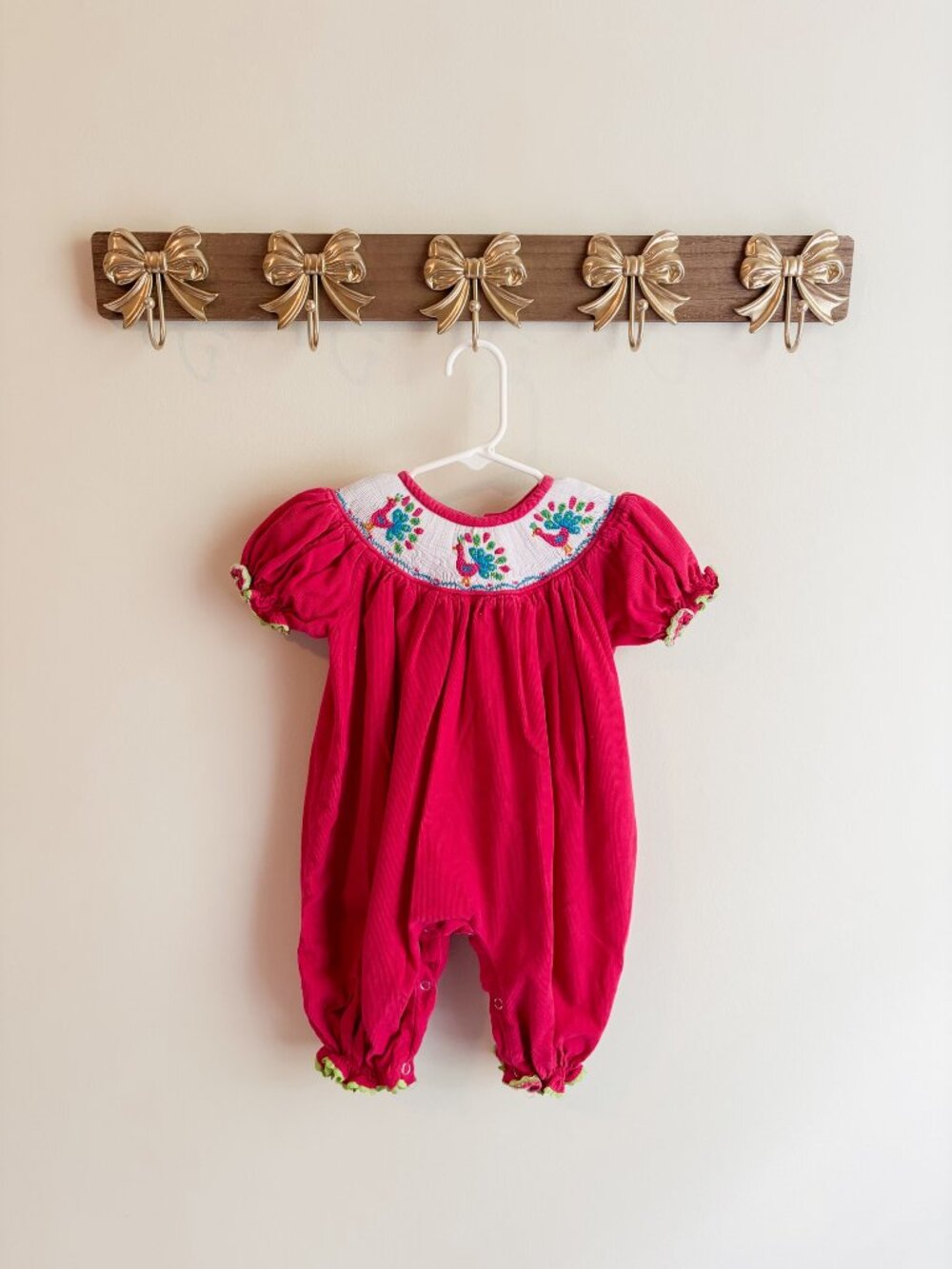 Surcie 12 Month Embroidered Romper Peacock Design